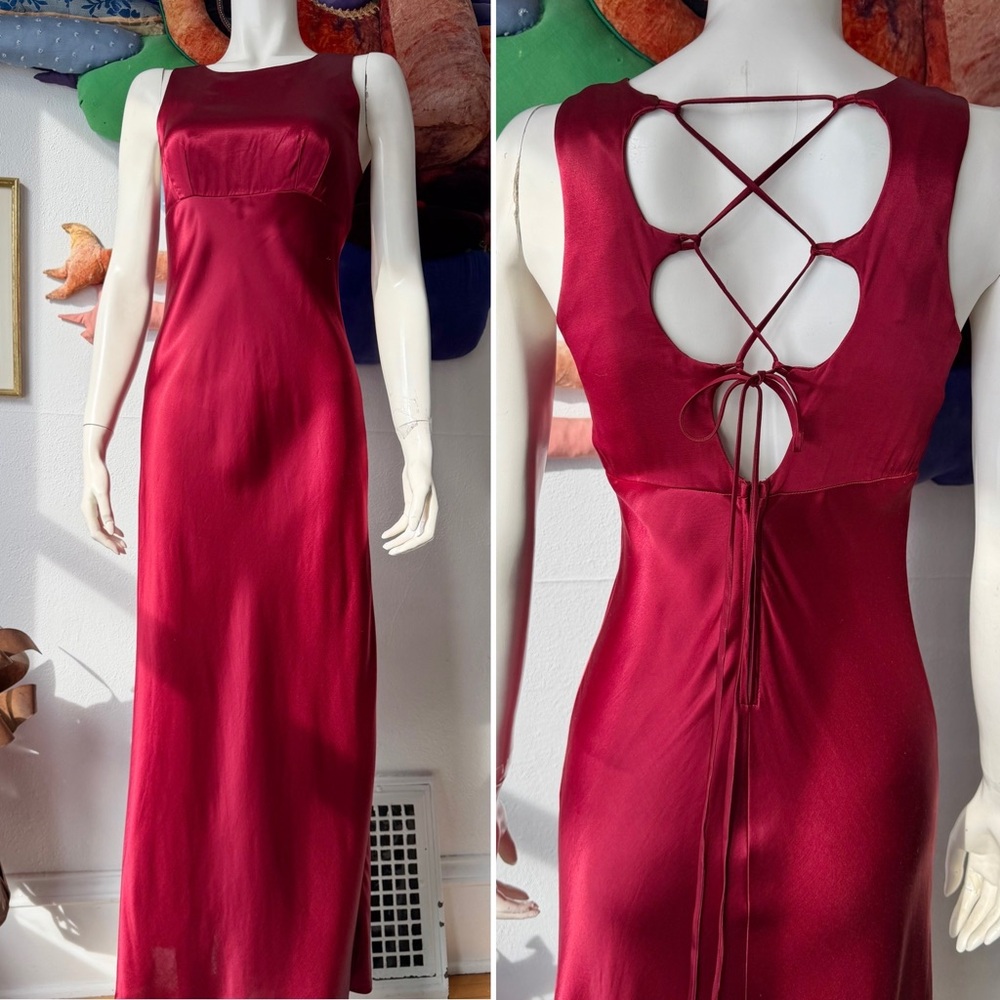 90s DARK WINE Lace Up Dress ‘All That Jazz’ Prom Gothic Gown Vintage Whimsygoth